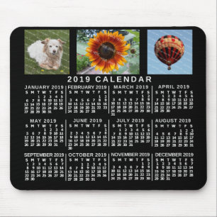 2019 Monatskalender Schwarz Custom 3 Fotos Mousepad