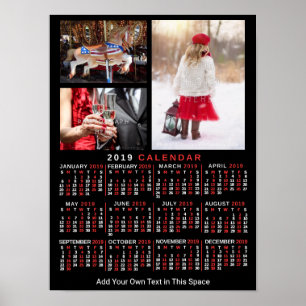 2019 Monatskalender Schwarz Custom 3 Fotos Poster