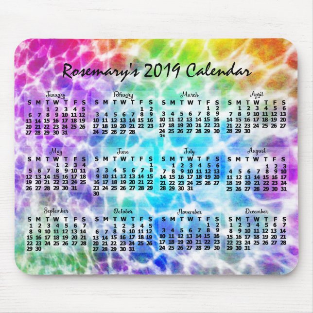 2019 Monatskalender Tiedye Hippie Rainbow Mousepad (Vorne)