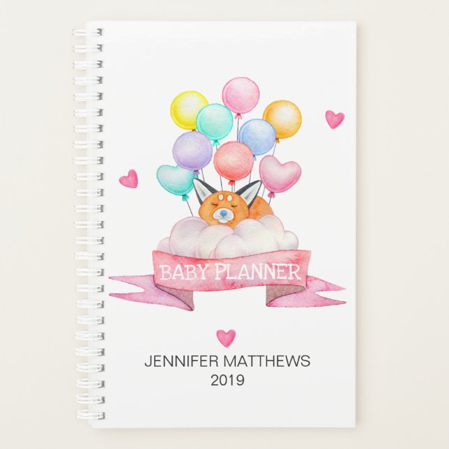 2019 Personalisierte Niedliche Fox-Aquarellballons Planer (Vorderseite)