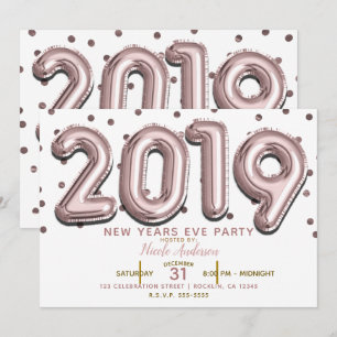 2019 Silvester Party Rose Goldballons Einladung