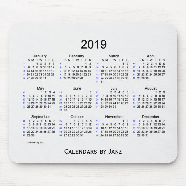 2019 Weiß-Rauch 52 Wochen-Kalender durch Janz Mousepad (Vorne)