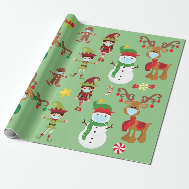 2020 Bleibe Niedliche Weihnachtsmaske Geschenkpapier (Ungerollt)
