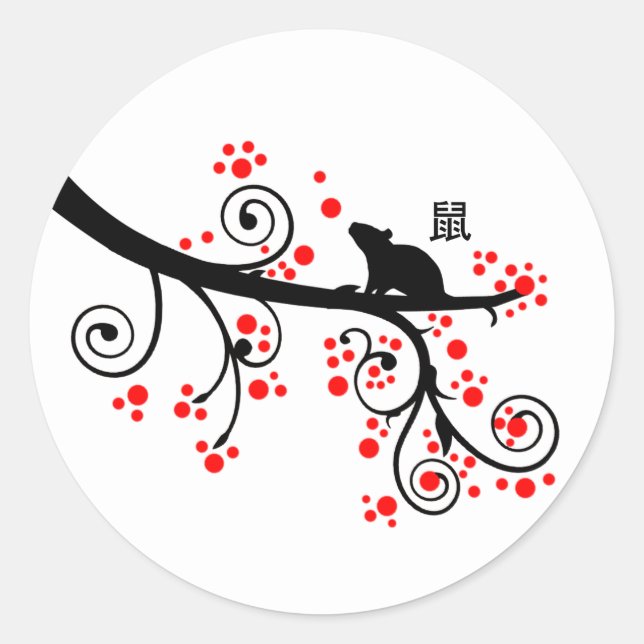 2020 Chinesischer Neujahrsrat und Roter Blossom Runder Aufkleber (Vorderseite)