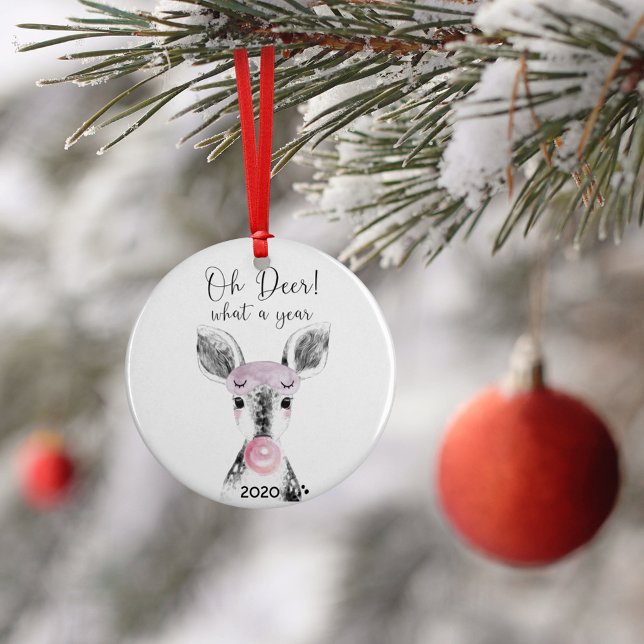 2020 Covid Funny Oh Deer What A Year Quote Keramik Ornament (Von Creator hochgeladen)