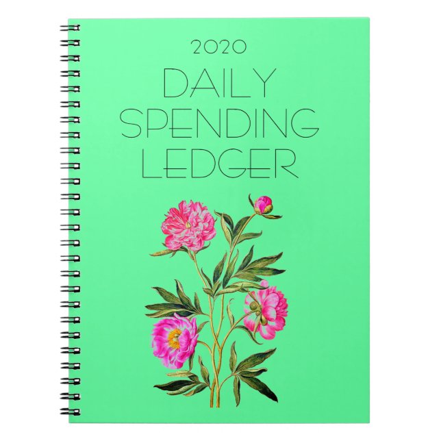 2020 Daily Spending Ledger Pink Peonies Financial Notizblock (Vorderseite)