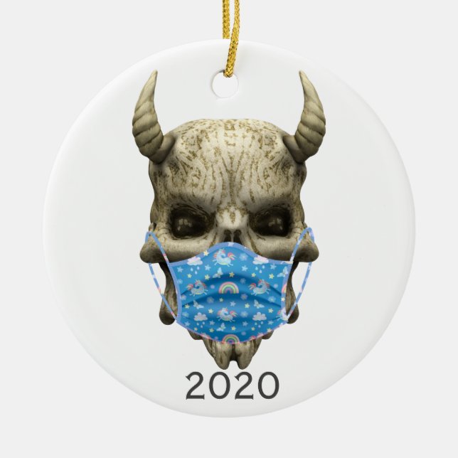2020 Dämonenschädel mit Gesichtsmaske Goth Keramik Ornament (Vorne)