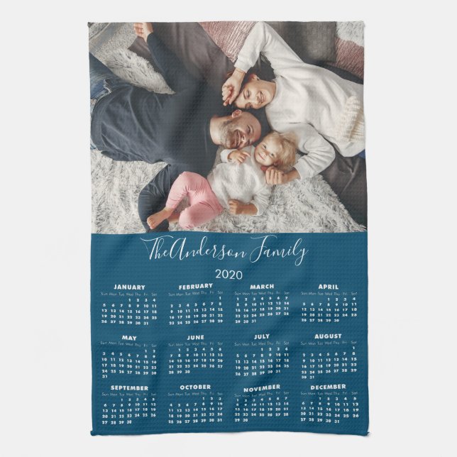 2020 Foto Familienname Geschirrtuch (Vertikal)