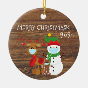 2020 Frohe Weihnachten Rentier Quarantäne Holz Keramik Ornament