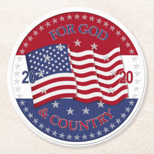 2020 Für Gott und Land Amerikanische Flagge Runder Pappuntersetzer