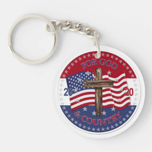 2020 Für Gott und Land Kreuz und amerikanische Fla Schlüsselanhänger