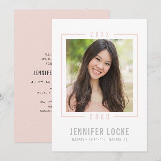 2020 GRAD INVITATION photo cadre chic blush rose p (Devant / Derrière)