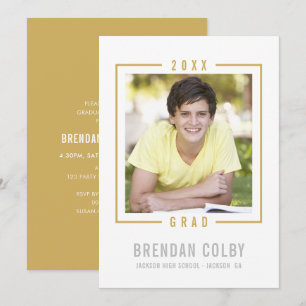 2020 GRAD INVITE Foto Rahmen, modern altes Gold Einladung
