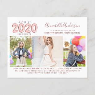 2020 Graduate Rose Gold 3 Foto Graduation Party Einladungspostkarte