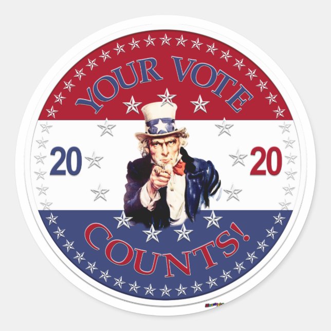 2020 Ihre Stimme zählt Uncle Sam Runder Aufkleber (Vorderseite)