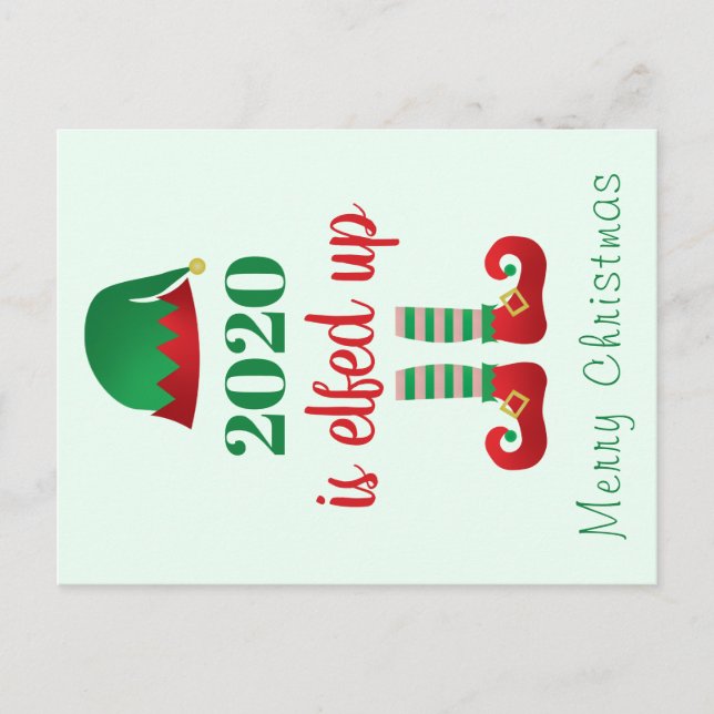 2020 ist frohe Weihnachtselfenoutfit fertig Postkarte (Vorderseite)