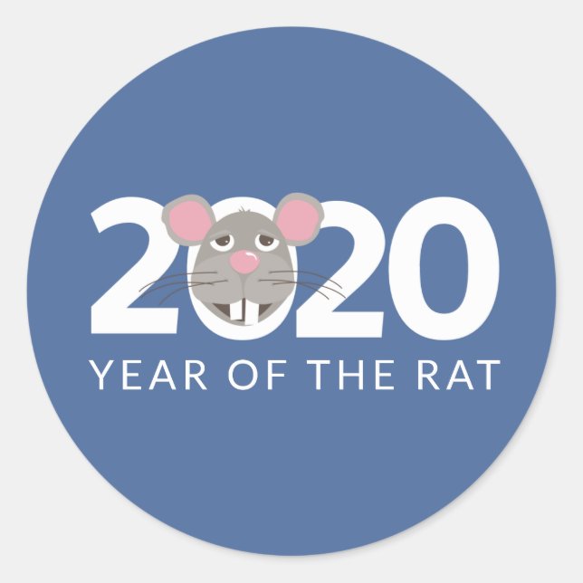 2020 Jahr des Aufklebers der Ratte Runder Aufkleber (Vorderseite)