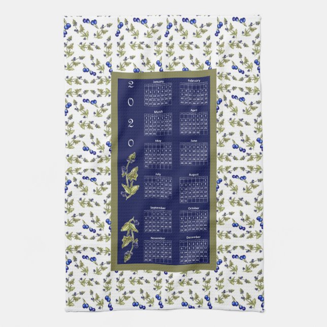 2020 Kalender Blueberries Gestrickte Blätter an de Geschirrtuch (Vertikal)