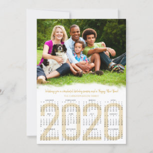 2020 Kalender Neujahrsfoto Gold Feiertagskarte