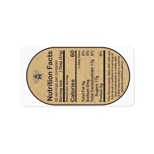 2020 Kraft Oval Honeybee Nutrition Label Adressaufkleber (Vorne)