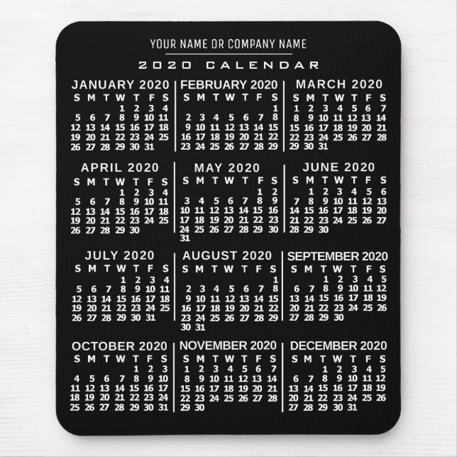 2020 Monatlicher Kalender Schwarz-weißer Individue Mousepad (Vorne)
