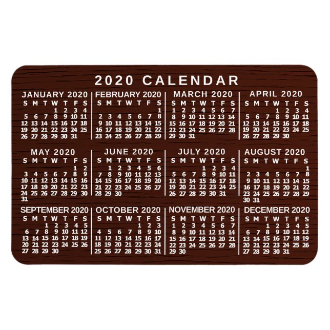 2020 Monatskalender Einfache Holzkörnigkeit Magnet (Horizontal)