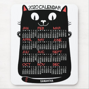 2020 Monatskalender Mittelalterliche Schwarze Katz Mousepad