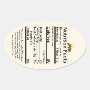 2020 Oval Bee Honey Nutrition Facts Label Gelb Ovaler Aufkleber