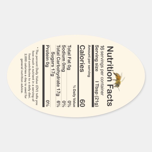 2020 Oval Bee Honey valeur nutritive Étiquette Jau (Devant)