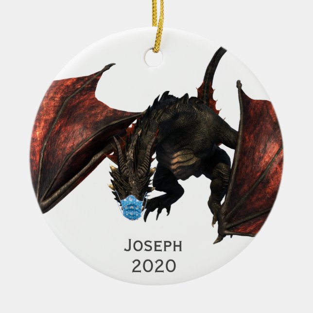 2020 Personalisierter Roter Drache mit Gesichtsmas Keramik Ornament (Vorne)