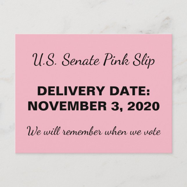 2020 - Rosa Senat ruiniert GOP Trump-Widerstand Postkarte (Vorderseite)