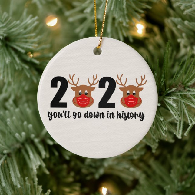 2020 Rudolph Red Mask Rentier in Geschichte Keramik Ornament (Baum)