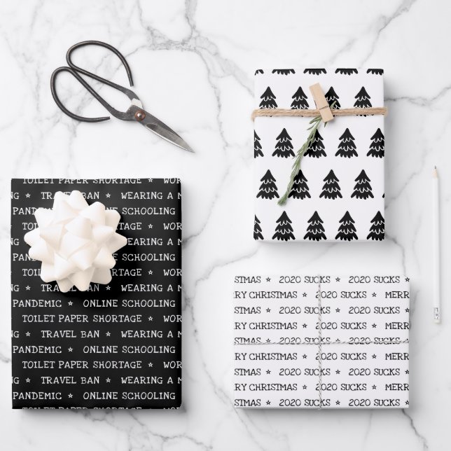 2020 Sind zum Kotzen, aber zu Weihnachten Schwarz Geschenkpapier Set (Vorderseite)