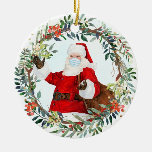 2020, um den Weihnachtsmann mit Gesichtsmaske zu e Keramik Ornament (Vorne)