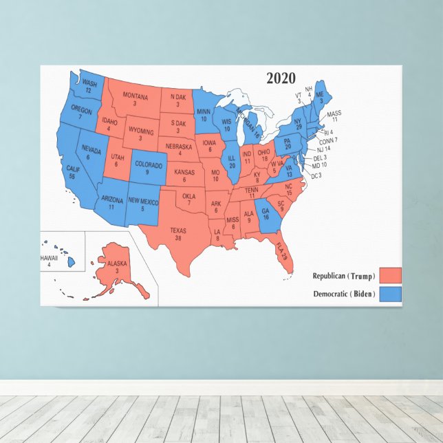 2020 Uni der US-Wahlkarte 60 x 40 Zoll Leinwanddruck (Insitu (Holzboden))