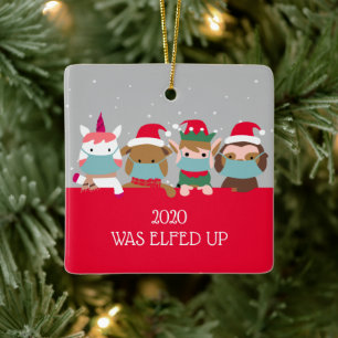 2020 War Elf-verrückt Lustige COVID-Maske Tiere Keramikornament