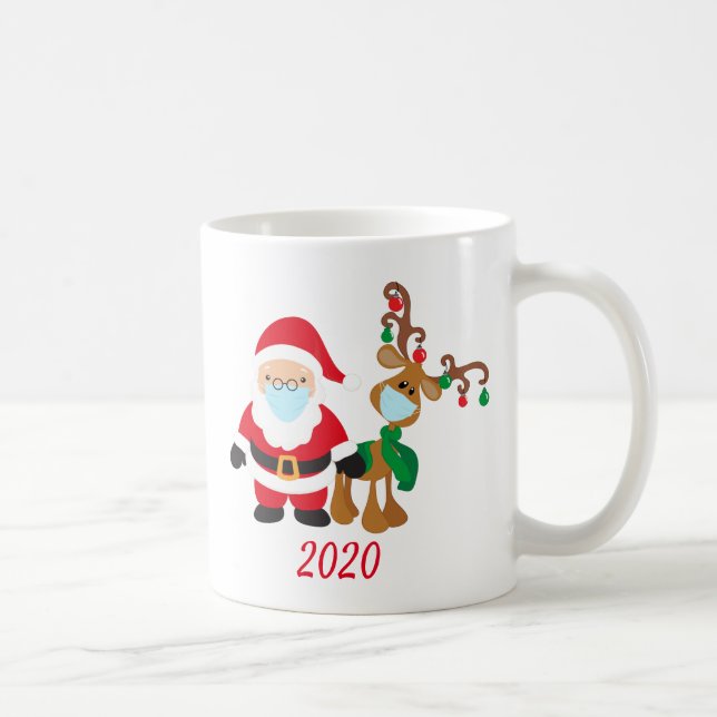 2020 Weihnachts-Covid Rentier Santa mit Gesichtsma Kaffeetasse (Rechts)