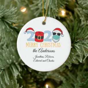 2020 Weihnachtsfamilie isoliert Keramik Ornament