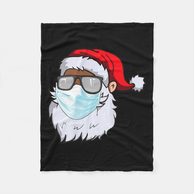 2020 Weihnachtsmann mit Gesichtsmaske schwarzer Af Fleecedecke (Vorderseite)