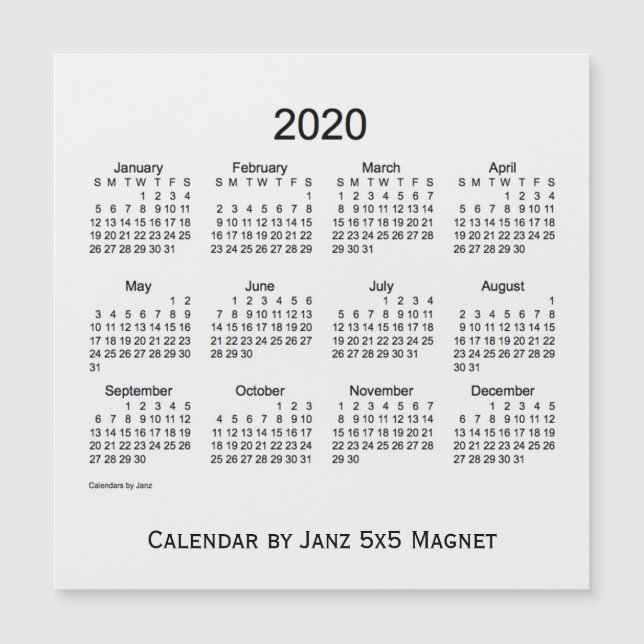 2020 White Smoke Calendar by Janz 5x5 Magnet (Vorderseite)