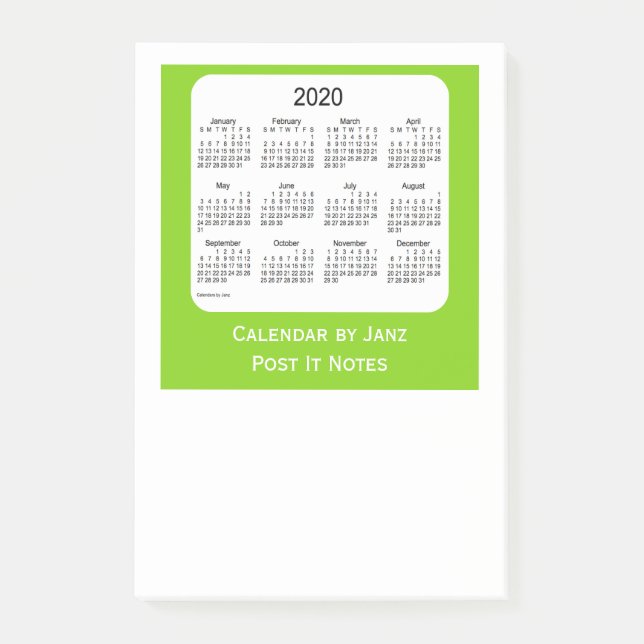 2020 Yellow Green Post It Note Kalender von Janz Post-it Klebezettel (Vorderseite)