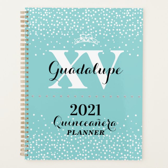 2021 Aquamarin Aqua Blue Silver Glitzer XV Quincea Planer (Vorderseite)
