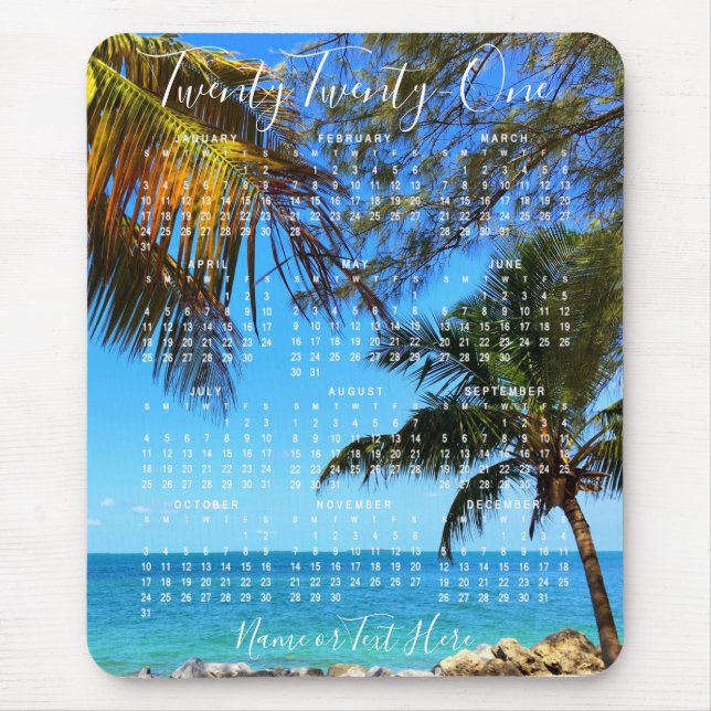 2021 Calendar Tropical Beach oder Ihr Foto Script Mousepad (Vorne)