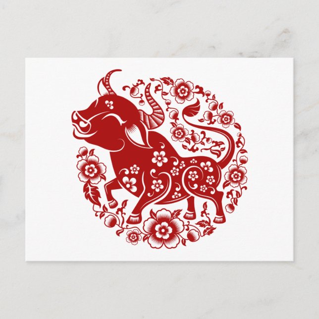 2021 Chinesisches Neujahr der OX-Blüte Postkarte (Vorderseite)