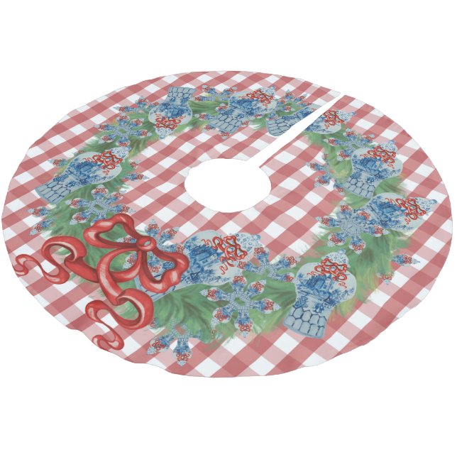 2021 Christmas Blue Ginger Jar  Polyester Weihnachtsbaumdecke (Schrägansicht)