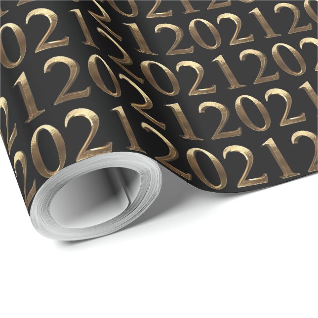 2021 Elegante Imitate Goldene Zahlen Schwarz Muste Geschenkpapier (Rolleneckpunkt)