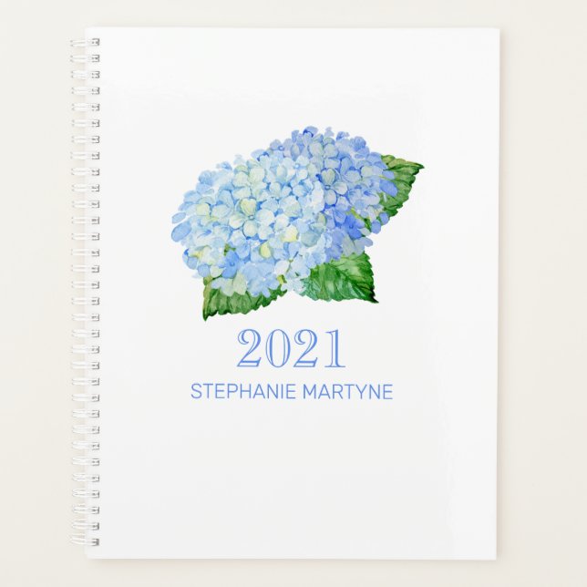 2021 Floral Watercolor Hydrangea Nom personnalisé (Devant)