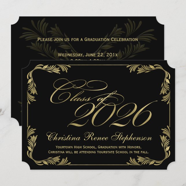2021 Formal-Abschluss der Klassik Black/Gold Einladung (Vorne/Hinten)