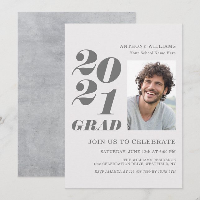2021 Grad Party Fett Text mit Ihrem Foto Einladung (Vorne/Hinten)