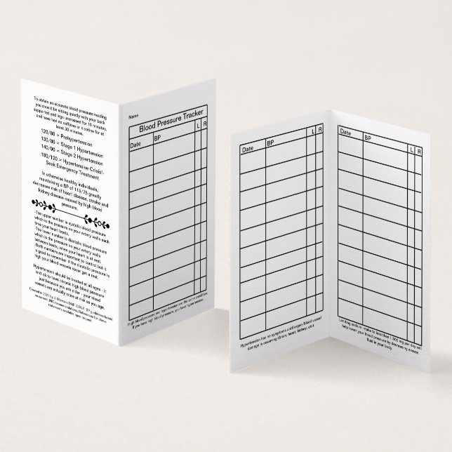 2021 Handy Wallet Card für die Blutdruckverfolgung Visitenkarten (Innenseite und Außenseite)